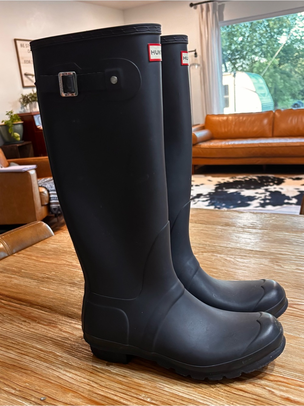 Hunter Boots Black Womens 10 Men 9 Matte Black Fishing Rain Designer Preppy